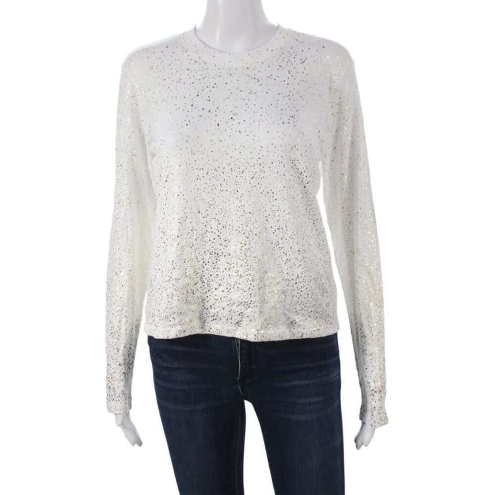 ATM Womens Basic Polka Dot Crew Neck Long Sleeve Cotton T-Shirt Size XS